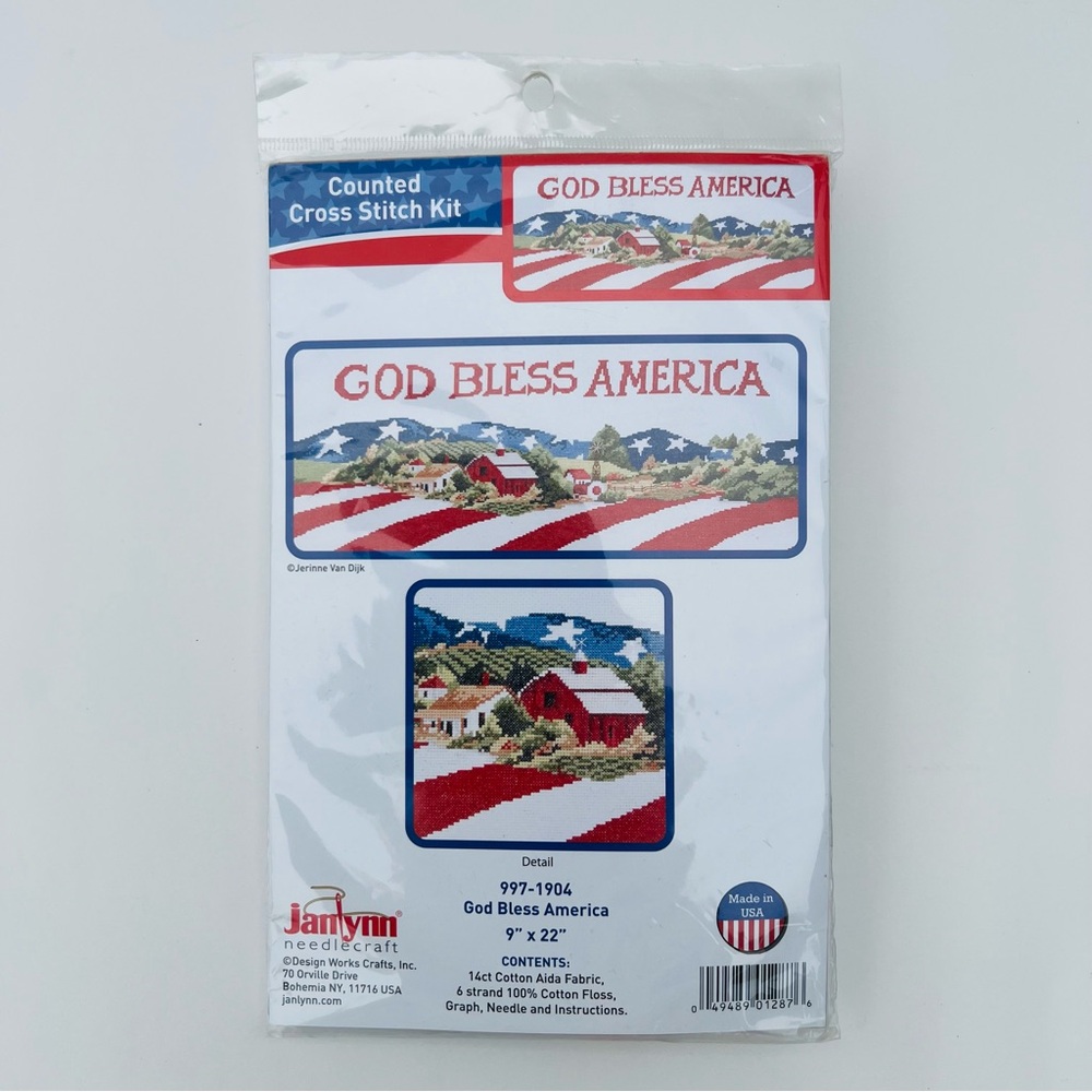 Janlynn Counted Cross Stitch Kit Needlecraft #997-1904 God Bless America 9"x22"